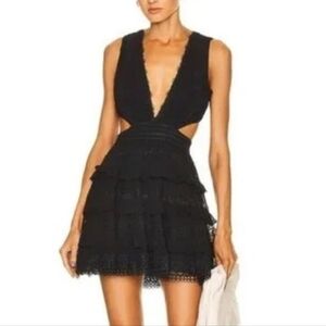 Rococo Sand Lace Tiered Cut Out Mini Dress Black Womens Small